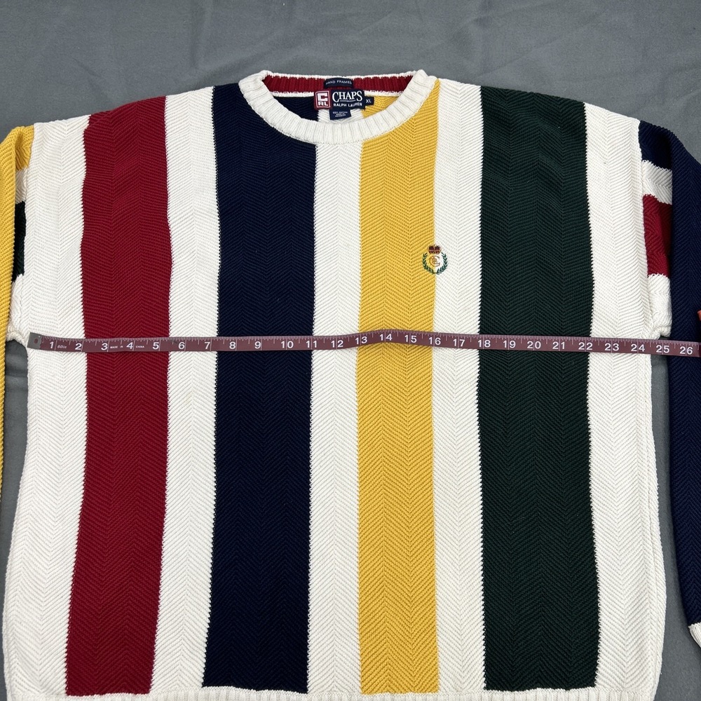 Chaps Ralph Lauren Sweater Men's XL Hand Framed Multicolored Striped Vintage 80s - Picture 7 of 8
